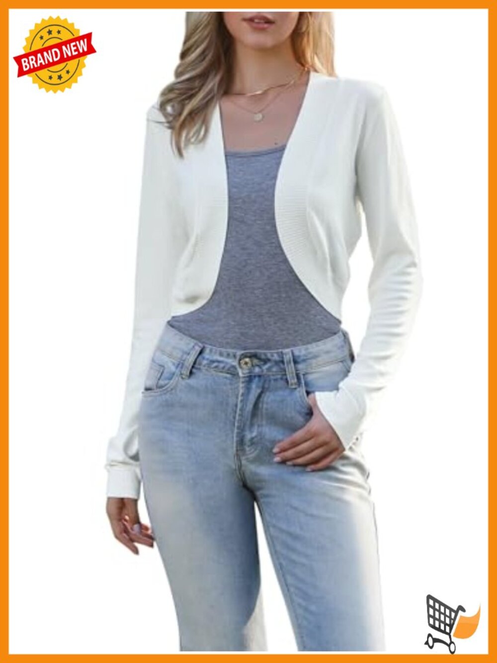 Long Sleeve Cropped Cardigan Open Front Bolero Shrug for Dresses